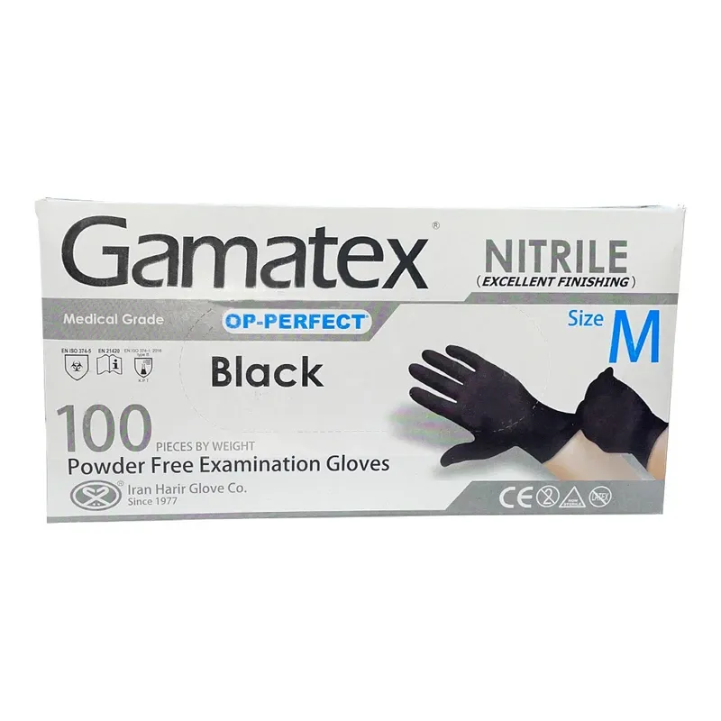 دستکش معاینه بدون پودر نیتریل مشکی{100*20 عددی} M  *